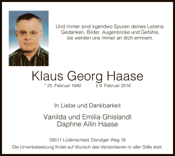 Traueranzeige von Klaus Haase von MZV