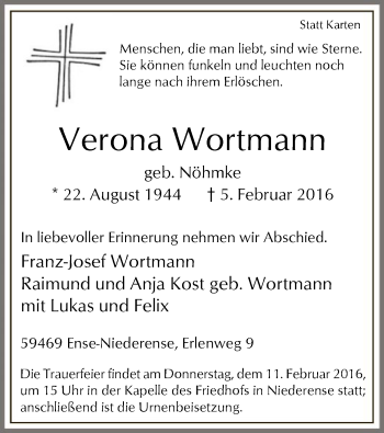 Traueranzeige von Verona Wortmann von MZV