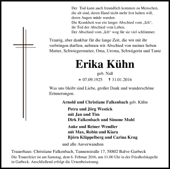 Traueranzeige von Erika Kühn von MZV