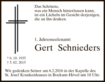 Traueranzeige von Gert Schnieders von MZV