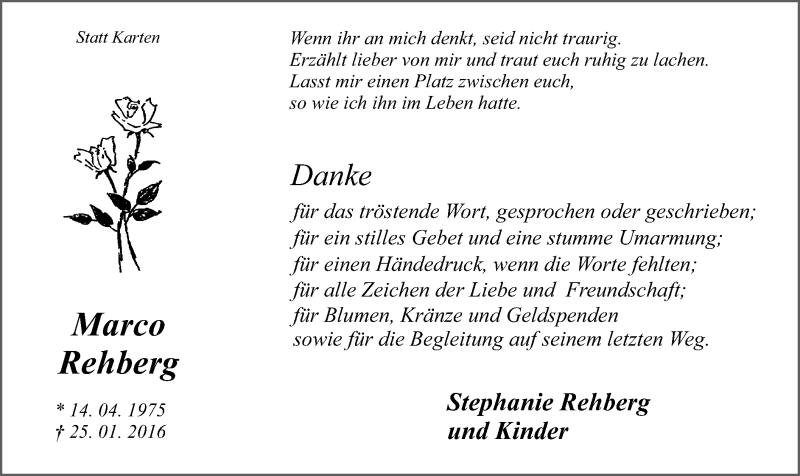  Traueranzeige für Marco Rehberg vom 17.02.2016 aus MZV