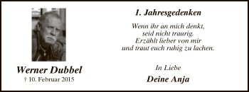 Traueranzeige von Werner Dubbel von MZV