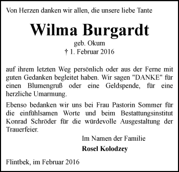 Traueranzeige von Wilma Burghardt von MZV