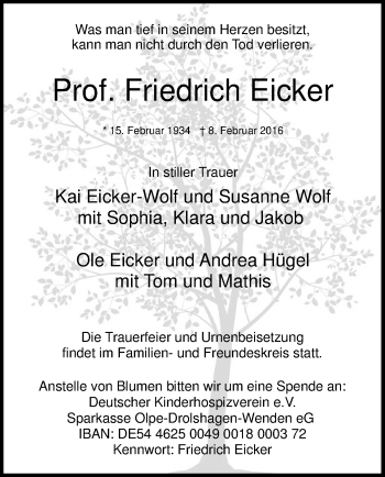 Traueranzeige von Friedrich Eicker von MZV