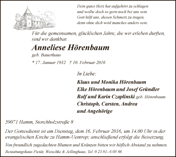 Traueranzeige von Anneliese Hörenbaum von MZV