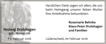 Traueranzeige von Hedwig Drolshagen von MZV
