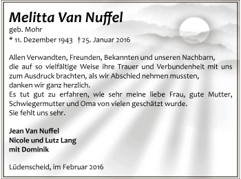 Traueranzeige von Melitta van Nuffel von MZV