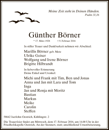 Traueranzeige von Günther Börner von MZV