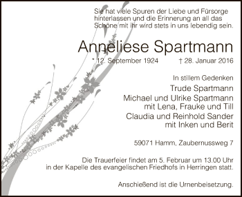 Traueranzeige von Anneliese Spartmann von MZV