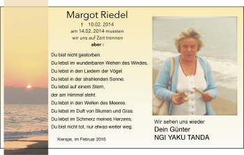 Traueranzeige von Margot Riedel von MZV