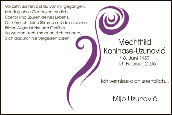 Traueranzeige von Mechthild Kohlhase-Uzunovic´ von MZV