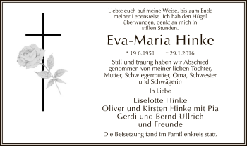 Traueranzeige von Eva-Maria Hinke von MZV
