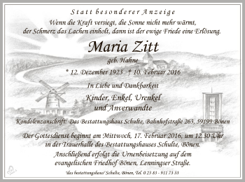 Traueranzeige von Maria Zitt von MZV