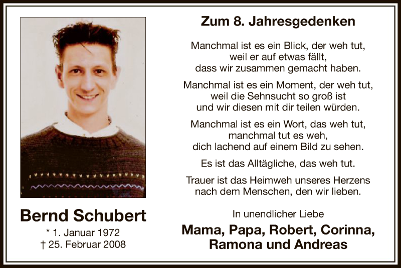  Traueranzeige für Bernd Schubert vom 25.02.2016 aus MZV