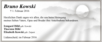 Traueranzeige von Bruno Kowski von MZV