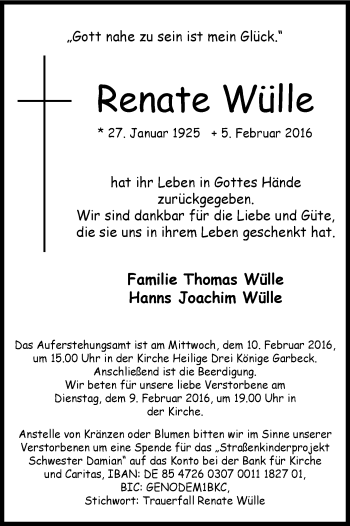 Traueranzeige von Renate Wülle von MZV