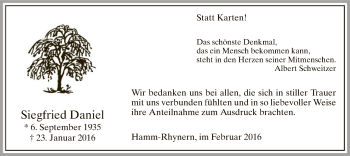 Traueranzeige von Siegfried Daniel von MZV
