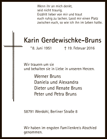 Traueranzeige von Karin Gerdewischke-Bruns von MZV