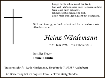 Traueranzeige von Heinz Närdemann von MZV