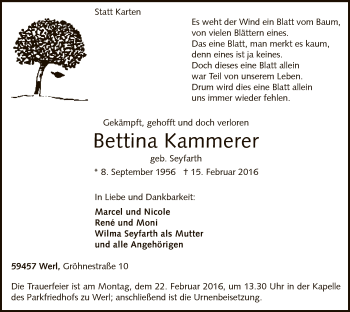 Traueranzeige von Bettina Kammerer von MZV