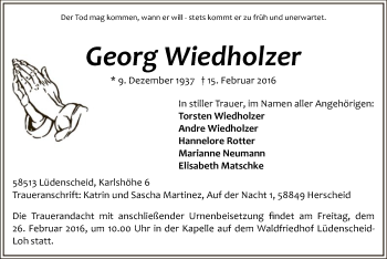 Traueranzeige von Georg Wiedholzer von MZV