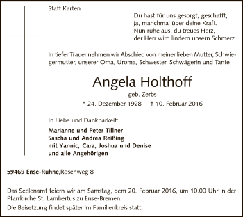 Traueranzeige von Angela Holthoff von MZV