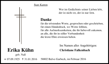 Traueranzeige von Erika Kühn von MZV