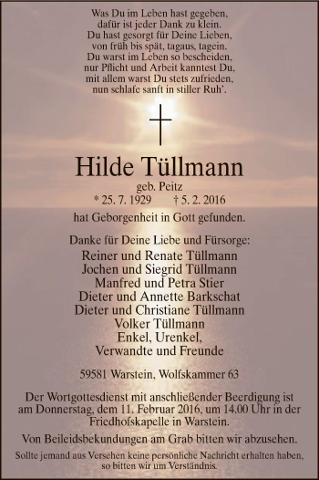 Traueranzeige von Hilde Tüllmann von MZV