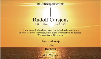 Traueranzeige von Rudolf Carsjens von MZV