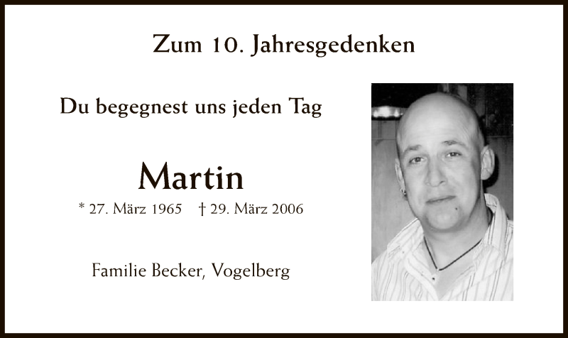  Traueranzeige für Martin Becker vom 29.03.2016 aus MZV