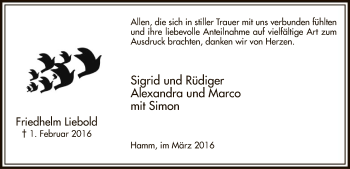 Traueranzeige von Friedhelm Liebold von MZV