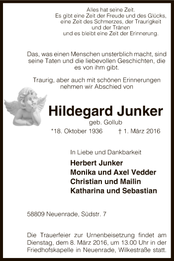 Traueranzeige von Hildegard Junker von MZV