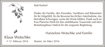 Traueranzeige von Klaus Wotschke von MZV