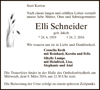 Traueranzeige von Elli Schneider von MZV