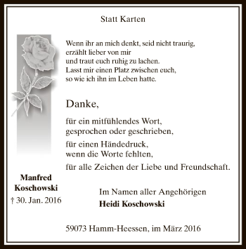 Traueranzeige von Manfred Koschowski von MZV