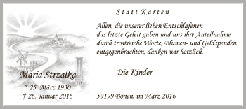 Traueranzeige von Maria Strzalka von MZV