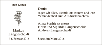 Traueranzeige von Markus Langenscheidt von MZV