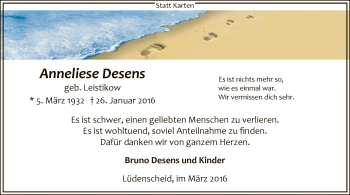 Traueranzeige von Anneliese Desens von MZV