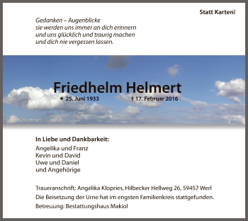 Traueranzeige von Friedhelm Helmert von MZV