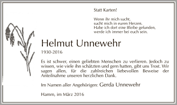 Traueranzeige von Helmut Unnewehr von MZV