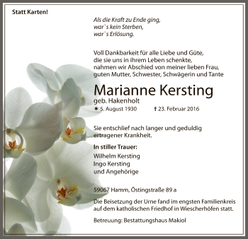 Traueranzeige von Marianne Kersting von MZV
