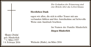 Traueranzeige von Beate Orsini von MZV