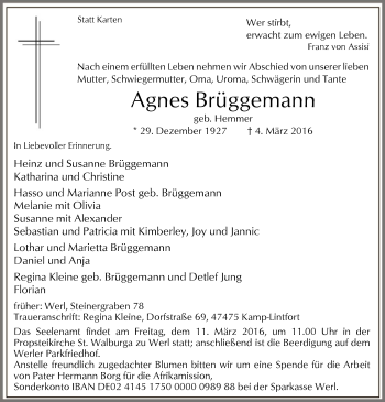 Traueranzeige von Agnes Brüggemann von MZV