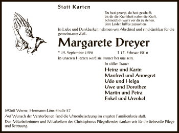 Traueranzeige von Margarete Dreyer von MZV