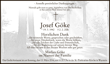 Traueranzeige von Josef Göke von MZV