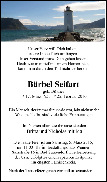Traueranzeige von Bärbel Seifart von MZV