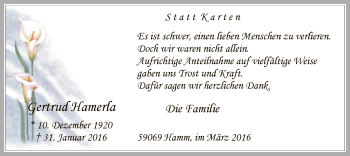 Traueranzeige von Gertrud Hamerla von MZV