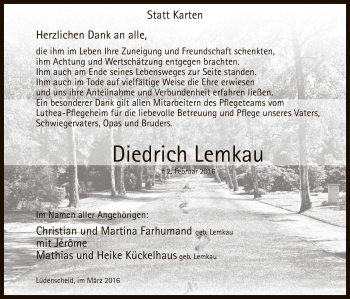 Traueranzeige von Diedrich Lemkau von MZV