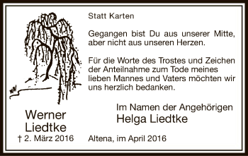 Traueranzeige von Helga Liedtke von MZV