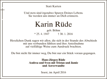 Traueranzeige von Karin Rüde von MZV